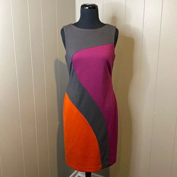 Z Morgan McFeeters Women’s 4 Midi Dress Colorblock Sleeveless 60s Back Slit - Picture 1 of 11